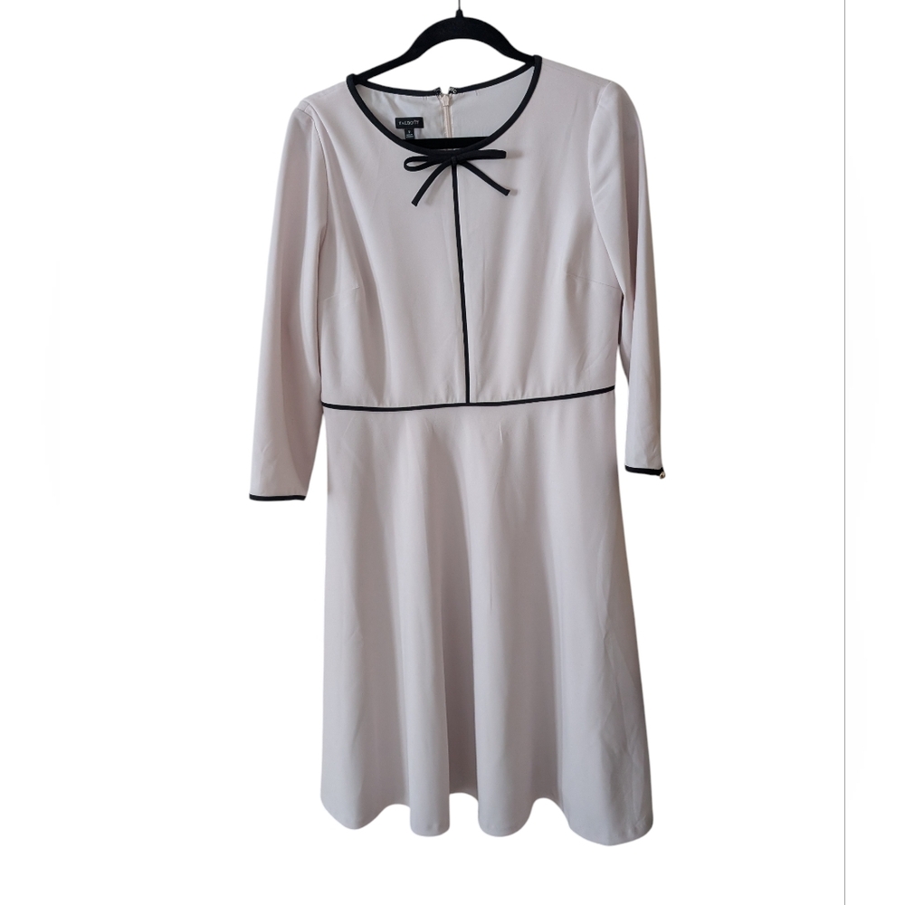 Talbots Black Cream Fir Flare Twee Neck Tie Prodessional Dress‎ Size 8